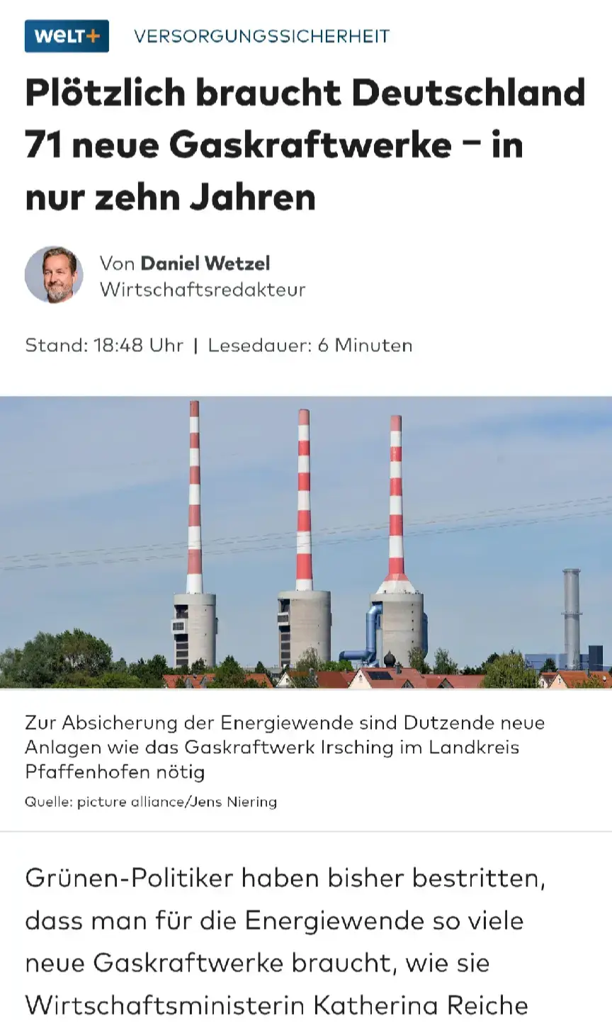 Deutschland braucht 71 Gaskraftwerke in 7 Jahren , aber bestimmt kein Fossiles Gas 😂😂