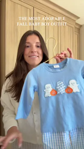 This might be one of my favorite fall outfits for my baby!🩵 so cute, I even got a matching one for my toddler!  #babyclothes #kidsclothes #halloween #falloutfits #babyboy 