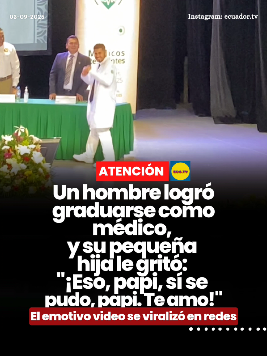 #ATENCIÓN | La emotiva reacción de una hija al ver graduarse a su padre como médico se vuelve viral 🚨. Las graduaciones son momentos llenos de emoción, que reflejan esfuerzo, perseverancia y sueños cumplidos. Esto quedó en evidencia durante la ceremonia de graduación de un médico, cuando su pequeña hija le sorprendió con un tierno y espontáneo mensaje que conmovió a todos los presentes. Al recibir su diploma, el hombre fue interrumpido por la voz de su hija, quien desde el público le gritó: 