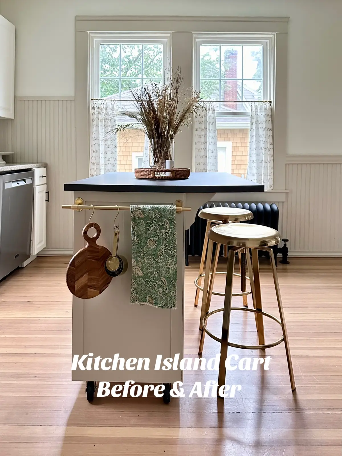 Kitchen updates don’t have to be big to make an impact. Paint and an island cart makeover changed the game in here.  Eventually we’ll redo the entire kitchen, but for now, I’m loving the coziness we’ve created 🤎 #kitchen #kitchenstyle #DIY #kitchenmakeover #kitchendecor 