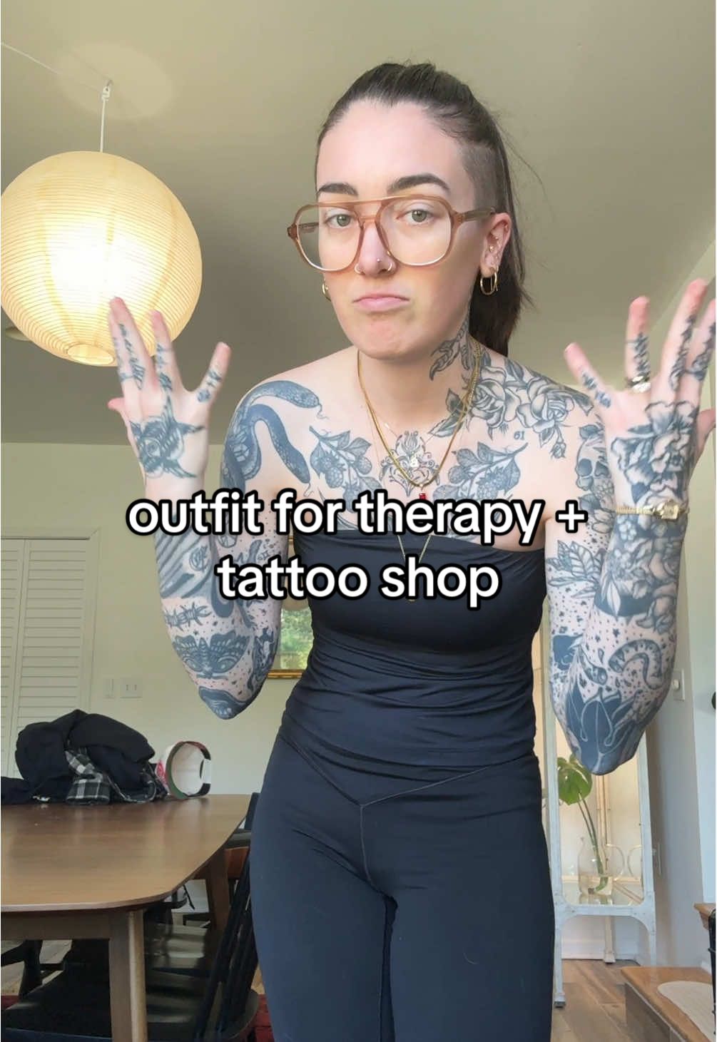 OOTD for therapy and the tattoo shop + seeing my friend! #OOTD #outfit #tubetop #alt #glassesfashion 