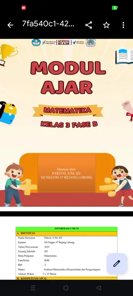 MODUL AJA MATEMATIKA KELAS 3 FASE B MATERI KALIMAT MATEMATIKA (PENJUMLAHAN DAN PENGURANGAN) 