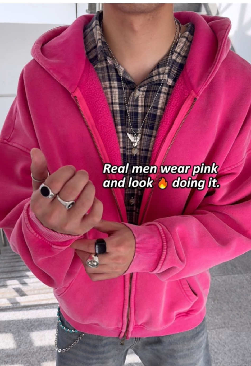 Game on, hoodie on 👽⚡️ #mensfashion #pink #hoodie #fallfreshness #fypシ 