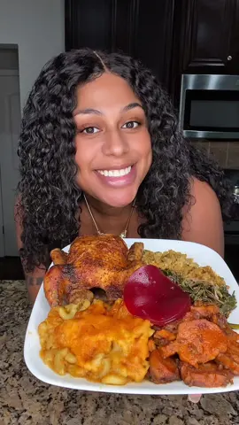 Late night snack for baby big back🤗 We decided on thanksgiving dinner so i made cornish hens, greens, sweet potatoes, dressing and mac n cheese oh and a slice of cranberry sauce🤭🔥😋 Sorry but we couldnt wait till November!!!😩 Cornish hens ingredients: Cornish hens  Chef Bae Seasoning Chef Bae smoked paprika  ——————— Collard Greens: Collards Smoked turkey Broth (smoked turkey or chicken) Onion Seasoning ——————— Stove Top Sweet potatoes: Sweet potatoes  Chef Bae sweet potato seasoning (or cinnamon & nutmeg will work) White sugar Brown sugar Vanilla extract  A pinch of ginger Butter 2 tsp water ——————— Dressing: Cornbread (crumbled) Celery Onion  Bell pepper Chicken broth Seasoning Shredded chicken Egg ——————— Mac n cheese: Macaroni noodles Cheddar Cheese Cheddar Gruyere cheese Colby jack cheese Butter Flour Milk Evaporated milk A pinch of seasoning —————- Cranberry sauce #chefbae #thanksgiving #dinner 