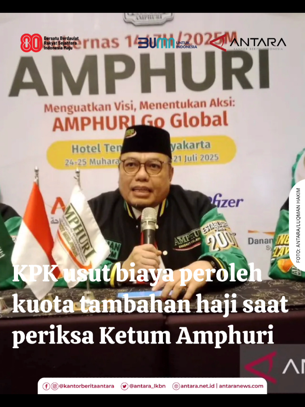 Komisi Pemberantasan Korupsi (KPK) mengusut biaya untuk memperoleh kuota tambahan haji tahun 1445 Hijriah atau 2024 Masehi saat memeriksa Ketua Umum Asosiasi Muslim Penyelenggara Haji dan Umrah Republik Indonesia (Amphuri) sekaligus Direktur Utama PT Kafilah Maghfirah Wisata Firman Muhammad Nur (2/9). “Saksi didalami bagaimana proses mendapatkan kuota tambahan, berapa yang diberangkatkan dari kuota tambahan, berapa biaya yang diminta agar mendapatkan kuota tambahan, dan mengapa orang yang baru mendaftar di 2024 bisa berangkat di 2024 atau tidak mengikuti nomor urut keberangkatan,” ujar Juru Bicara KPK Budi Prasetyo saat dikonfirmasi ANTARA dari Jakarta, Kamis. Budi menjelaskan pendalaman materi yang sama juga dilakukan KPK saat memeriksa Staf PT Tisaga Multazam Utama Kushardono, dan Kepala Cabang Nur Ramadhan Wisata Surabaya Agus Andriyanto sebagai saksi kasus dugaan korupsi penentuan kuota dan penyelenggaraan ibadah haji pada Kementerian Agama tahun 2023–2024. Selanjutnya baca di sini..!!! https://m.antaranews.com/berita/5086169/kpk-usut-biaya-peroleh-kuota-tambahan-haji-saat-periksa-ketum-amphuri #antara.jambi #lkbnantara #antaranews  # kpk #kuotahaji  #pemeriksaan 