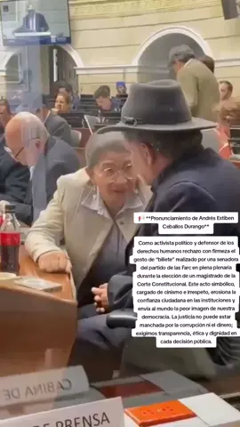 📢 **Pronunciamiento de Andrés Estiben Ceballos Durango** Como activista político y defensor de los derechos humanos rechazo con firmeza el gesto de “billete” realizado por una senadora del partido de las Farc en plena plenaria durante la elección de un magistrado de la Corte Constitucional. Este acto simbólico, cargado de cinismo e irrespeto, erosiona la confianza ciudadana en las instituciones y envía al mundo la peor imagen de nuestra democracia. La justicia no puede estar manchada por la corrupción ni el dinero; exigimos transparencia, ética y dignidad en cada decisión pública.
