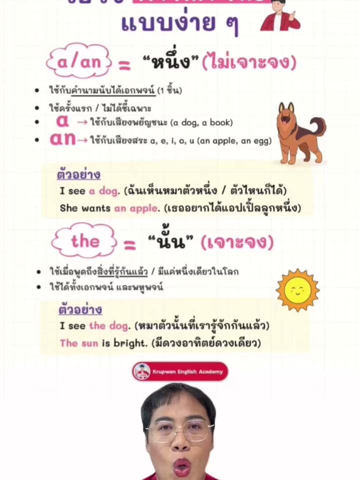 วิธีใช้ A, An, The แบบง่าย ๆ อธิบายในคลิปนี้จบ #ภาษาอังกฤษ #เรียนภาษาอังกฤษ #ฝึกภาษาอังกฤษ #krupone #ครูพี่วัน