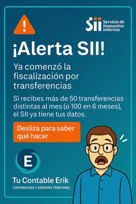 ⚠️ ¿Recibes muchas transferencias bancarias? El SII ya tiene tu información si pasas las 50 al mes…   Más de 165 mil personas fueron detectadas. Si aún estás informal, ¡es hora de formalizarse antes que sea tarde!   Comenta “FORMALIZAR” y nosnponemos en contacto para que veamos el paso a paso 💬📩   #emprendedoreschile  #sii  #transferencias  #formalizaciónpyme  #tucontableerik 