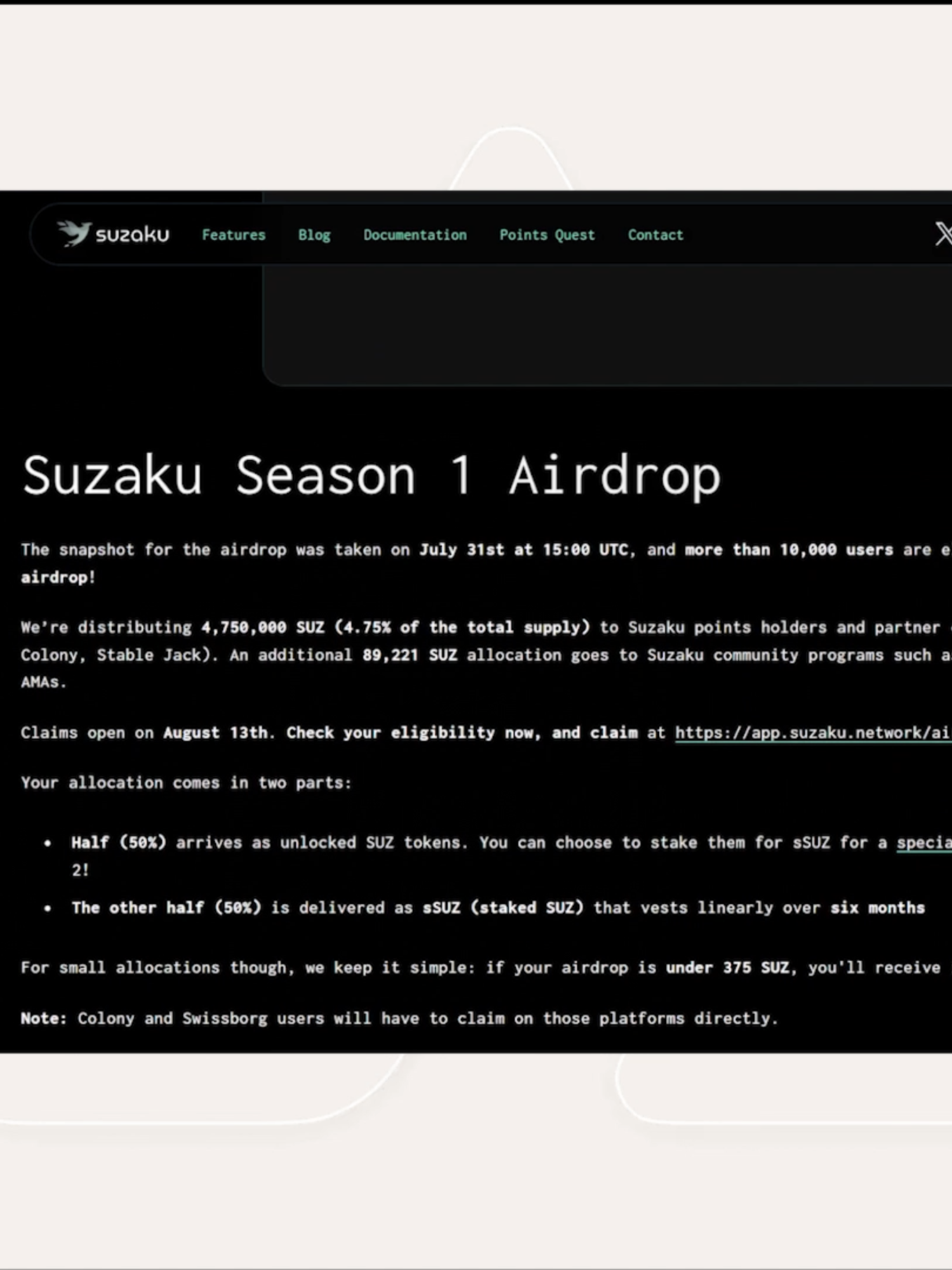 What if every new Layer 1 chain on Avalanche could instantly scale with unstoppable decentralization? That’s the promise of Suzaku, the hub where stakers, operators, and billions in assets converge to secure and power Avalanche’s next wave of L1s. By bridging stakers seeking higher yields with operators running the critical infrastructure, Suzaku transforms the challenge of scaling into a decentralized advantage. Stakers are DeFi users who lock up specific L1 native tokens or restake specific blue-chip assets as a way to provide cryptoeconomic security to these Layer 1 networks. In exchange, stakers receive extra rewards from these L1 Networks, boosting the overall yield of their positions. Operators on the other hand, are responsible for running the infrastructure of these L1 networks using specialized hardware and they also receive rewards from the networks. With these units and more, Suzaku is well equipped to help L1 networks scale massively while maintaining a decentralized operation. On Suzaku, there’s already more than $7 million in assets staked to support L1 Networks, and just a few days ago, Suzaku completed a $1.5 million raise in the form of Seed Funding, Grants, and Public Sales to decentralize the Avalanche L1 ecosystem. This marks a pivotal achievement for this protocol. Top players like Seedify, the Avalanche Foundation, Blizzard, and many more were involved in this to help Suzaku become the staking layer of the Avalanche ecosystem, and that’s just the beginning. Suzaku is also kicking off a second edition of its points program, a way to actively involve the community in the growth of this decentralization hub and reward participants for their efforts. The rewards can be in the form of SUZ token airdrops, increased yield, and much more. Users can earn Suzaku points by depositing collateral into the protocol. These could be Liquid Staking Tokens like Staked SUZ, Liquid Restaking Tokens like Restaked sAVAX or Restaked BTC.b or the original tokens themselves like BTC.b and Liquid Staked AVAX. Depositing any of these on just earn you points, but will also earn you passive yield with tokens like Staked SUZ, giving up to 21% APY. Speaking of the SUZ token, this is the native token of the Suzaku protocol and is said to be a critical piece of the ecosystem going forward.  Staking SUZ earns the highest yield in the ecosystem and also gives a 3X multiplier on all points earned, making it extremely valuable for both yield generation and the points program. So it might be worth having a bag of these tokens. Users can enjoy Suzaku’s services seamlessly by staking or Liquid assets for passive yield. Users can simply zap into these products to quickly jump in and start reaping the benefits right away. This makes staking more accessible and rewarding for users. Users can also use the Restaking DeFi products, like the yield yak LRTs or the LRT Liquidity Pools on Blackhole to earn more points and multipliers and ultimately boost the security of L1 networks without extra cost. Since L1s on Avalanche operate with a Proof of Stake consensus mechanism, Suzaku is providing a real innovative solution for new L1s who will definitely need stakers and operators. If you like what Suzaku is doing in the ecosystem and would like to check it out, head over to suzaku.network today to get started.  #foryou #web3 #blockchain #avalanche #decentralizedfinance #defi #airdrop