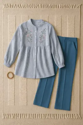 setelan wanita blues katun bahan adem dipakai #oneset #setelanmurah #setelanwanita #fypシ 