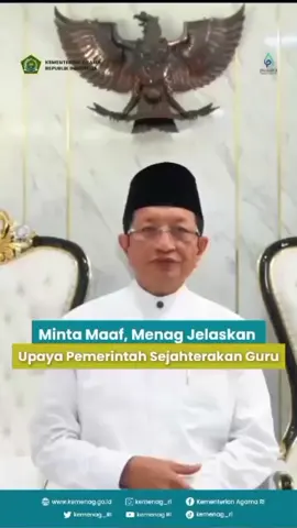 Menteri Agama (Menag) Nasaruddin Umar menyampaikan klarifikasi dan meminta maaf setelah ucapannya 'kalau mau cari uang, jangan jadi guru, jadi pedaganglah' viral. Nasaruddin mengatakan tak bermaksud menyakiti dan merendahkan guru. Dia mengatakan dirinya juga seorang guru. Atas dasar itu, Nasaruddin memahami guru juga butuh kesejahteraan yang layak.