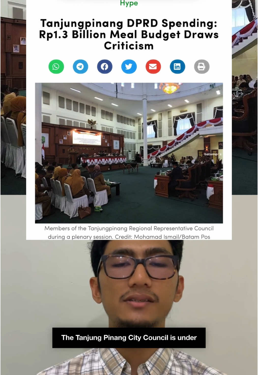 Tanjungpinang DPRD Spending: Rp1.3 Billion Meal Budget Draws Criticism. The Secretariat of Tanjungpinang’s DPRD has allocated Rp3.6 billion (≈SGD 288,000) for official travel, Rp347 million (≈SGD 27,760) for uniforms, and Rp1.304 billion (≈SGD 104,000) for meals in 2025. These figures surfaced as the city government struggles with unstable finances, leading to sharp criticism from local observers. #tanjungpinang #dprdtanjungpinang #dprd #kepri #pemerintah #dpr #gibran #prabowo #budget #batamnewsasia #asia #asean 