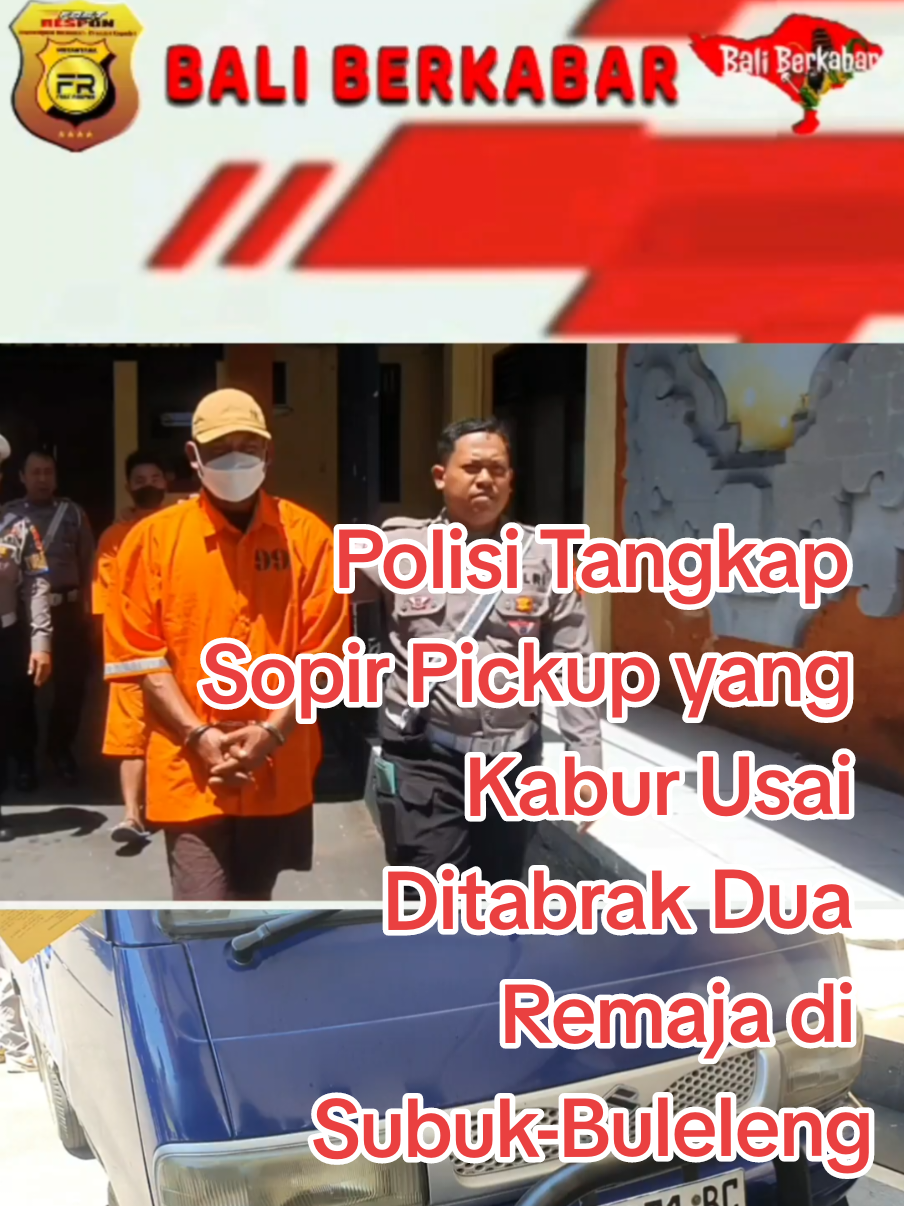 Buleleng, Baliberkabar.id | Polisi akhirnya menangkap I Made Arcayana (51), sopir pickup asal Desa Batungsel, Kecamatan Pupuan, Tabanan, yang sempat kabur usai menabrak dua remaja di Buleleng. Arcayana ditangkap setelah identitas kendaraannya terlacak melalui penyelidikan polisi. Peristiwa ini terjadi di Desa Subuk, Kecamatan Busungbiu - Buleleng pada Selasa siang, 26 Agustus.  Pickup DK 8071 BC yang dikemudikan oleh I Made Arcayana, berusia 51 tahun, asal Selemadeg, Tabanan, tiba-tiba berbalik arah. Motor Scoopy yang dikendarai oleh KDJ, berusia 15 tahun, berboncengan dengan KDW, juga berusia 15 tahun, tidak sempat menghindar dan akhirnya menabrak badan pickup tersebut. Benturan keras menyebabkan Deva mengalami patah tulang paha, sementara Dendi luka di bibir. Alih-alih membawa korban ke rumah sakit, Arcayana justru menurunkan mereka di lokasi sepi di Desa Titab-Busungbiu, lalu melarikan diri ke rumahnya di Tabanan. Kasatlantas Polres Buleleng AKP Bachtiar Arifin mengatakan, tersangka berusaha menghilangkan jejak agar lolos dari hukum. “Tersangka menurunkan korban di jalan sepi, kemudian kabur. Namun berkat rekaman CCTV, keterangan saksi, dan penelusuran media sosial, identitas pelaku berhasil kami ungkap,” jelasnya saat gelar press release pada Senin, 1 September 2025. Arcayana akhirnya ditangkap di rumahnya dan kini ditahan di Sat Lantas Polres Buleleng untuk proses hukum lebih lanjut. Kedua korban masih menjalani perawatan intensif di RS Kertha Usada Singaraja. Atas perbuatannya, Arcayana dijerat Pasal 312 dan Pasal 310 ayat (2) UU LLAJ, dengan ancaman hukuman penjara 1–3 tahun atau denda hingga Rp75 juta. (Smty) #polri  #semuaorang  #sorotan  #fyp  #viral 