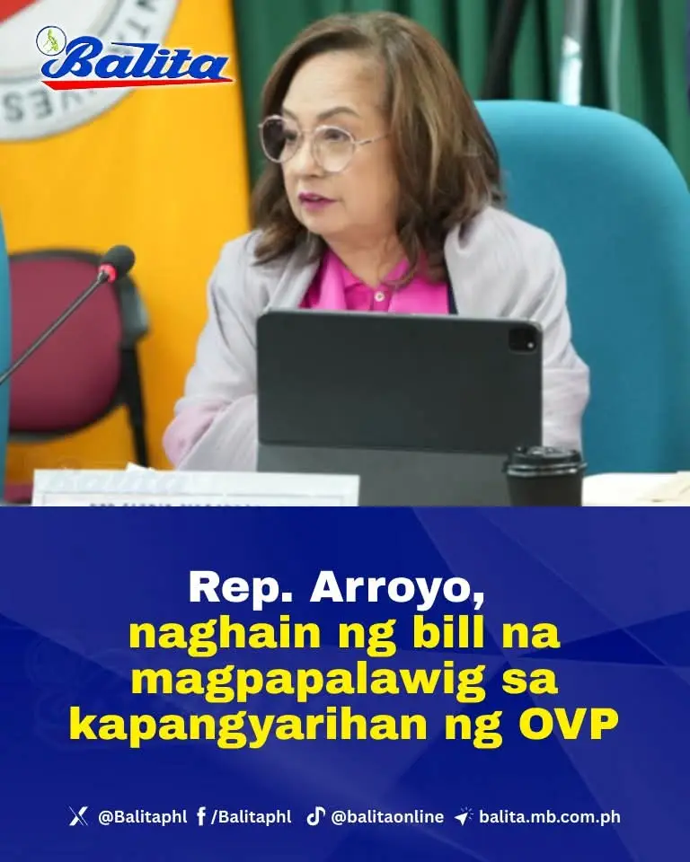 Hinain ng dating pangulo at kasalukuyang Pampanga 2nd District Rep. Gloria Macapagal Arroyo ang House Bill 4215, o ang panukalang batas na magpapalawig sa kapangyarihan ng Office of the Vice President (OVP). Maki-Balita: https://balita.mb.com.ph/2025/09/04/rep-arroyo-naghain-ng-bill-na-magpapalawig-sa-kapangyarihan-ng-ovp/ #balita #balitatiktok #trending #fyp #politics 