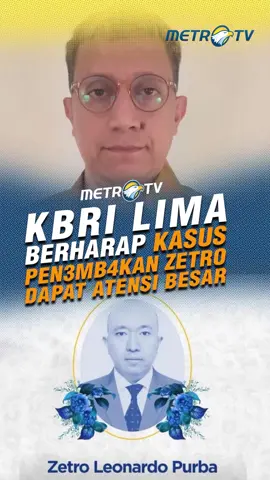 Staf Kementerian Luar Negeri (Kemlu) RI, Zetro Leonardo Purba (40), tewas ditembak di Lima, Peru, pada Senin (1/9) waktu setempat. Pihak kepolisian Peru kini tengah mengumpulkan sejumlah barang bukti untuk mengusut kasus ini. Juru Bicara KBRI Lima, Vahd Nabyl A. Mulachela, menjelaskan bahwa Kedutaan Besar Republik Indonesia (KBRI) di Lima telah berkoordinasi dengan kepolisian setempat. KBRI juga telah menyampaikan nota diplomatik agar kasus ini mendapat atensi besar dan segera diselesaikan. #MetroTV #tiktokmetrotv #berita #viral #fyp #Kemlu #Peru #KBRI #Kepolisian #diplomatik