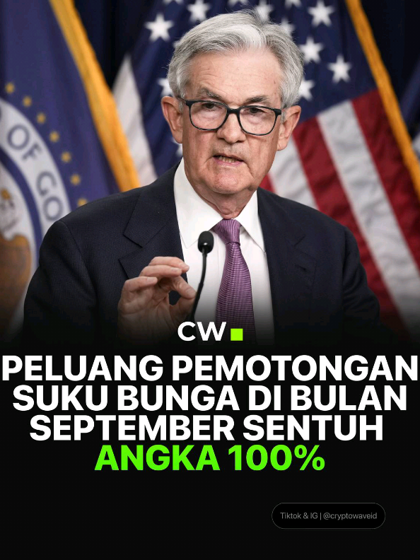 GOOD NEWS 🚨 Data dari Blomberg Terminal Peluang Pemotongan Suku Bunga Di Bulan September Sentuh Angka 100%  #cryptowave #crypto #jeromepowell #fyp 