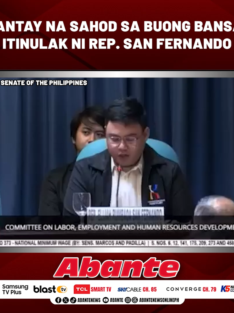 'PAREHONG PAGOD, DAPAT PAREHAS DIN ANG SAHOD' Sa pagdinig ng Senate labor committee, itinulak ni Kamanggagawa Party-list Rep. Eli San Fernando ang pare-parehong minimum na sahod sa buong bansa, sa halip na isang regionalized system. #DWAR1494 #NewsPH #AbanteNews #EliSanFernando #wagehike
