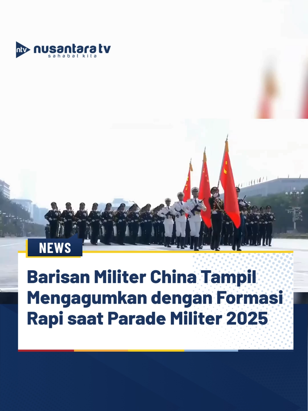 China menggelar perayaan 80 tahun pemerintahan dengan parade militer terbesar pada Rabu, 3 September 2025. Parade tersebut menampilkan ribuan pasukan yang baris-berbaris rapi dan berbagai persenjataan militer canggih milik China. Dalam perayaan tersebut, Presiden China, Xi Jinping, juga mengundang 26 kepala negara dari berbagai negara, termasuk Presiden Republik Indonesia, Prabowo Subianto, yang tampak hadir sebagai bagian dari perayaan bersejarah ini. (tin) #China #PemerintahanChina #XiJinping #80TahunChina #ParadeMiliter #ParadeChina2025 #FormasiMiliterChina #ignews #nusantaratv #nusantaratvsahabatkita
