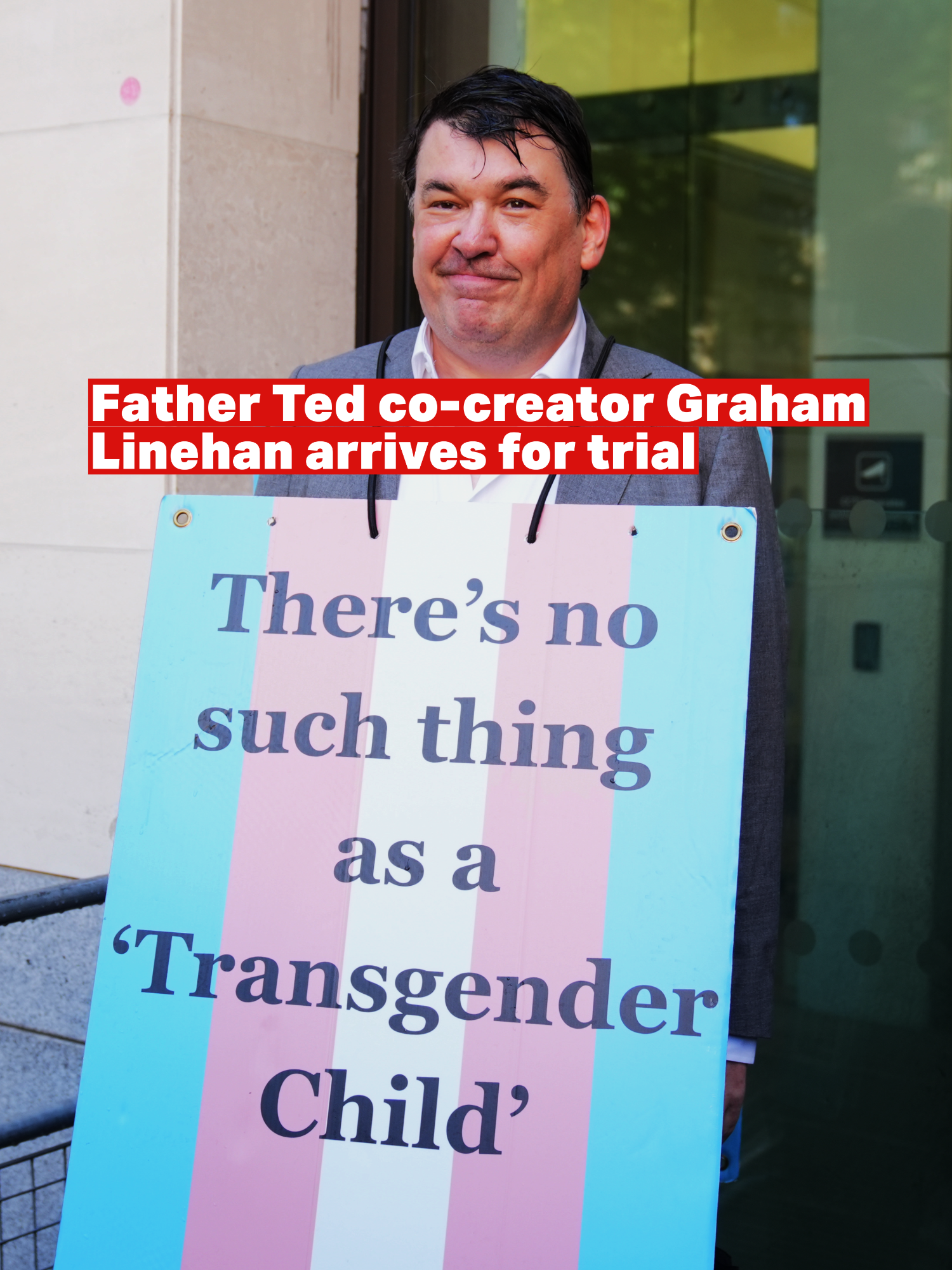 Father Ted co-creator Graham Linehan arrives for trial over alleged harassment of a transgender woman