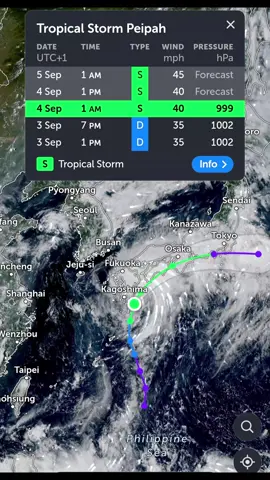 ⚠️🌀storm peipah🌀⚠️ Thursday 4th September 2025 40MPH west-southwest of Yokosuka, Japan