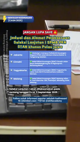 Kamu calon mahasiswa/mahasiswi PKN STAN? Cek informasi berikut yuk yang berhubungan dengan jadwal dan lokasi Seleksi Lanjutan I SPMB PKN STAN 2025 khusus Pulau Jawa. Jangan lupa di SAVE yah 👌🏻 Mau update selanjutnya perihal seleksi sekolah kedinasan 2025? Follow akun skillacademy yah‼️ 😎👉🏻 #sekolahkedinasan #casn2025 #bimbelkedinasan #ruangguru #skillacademy