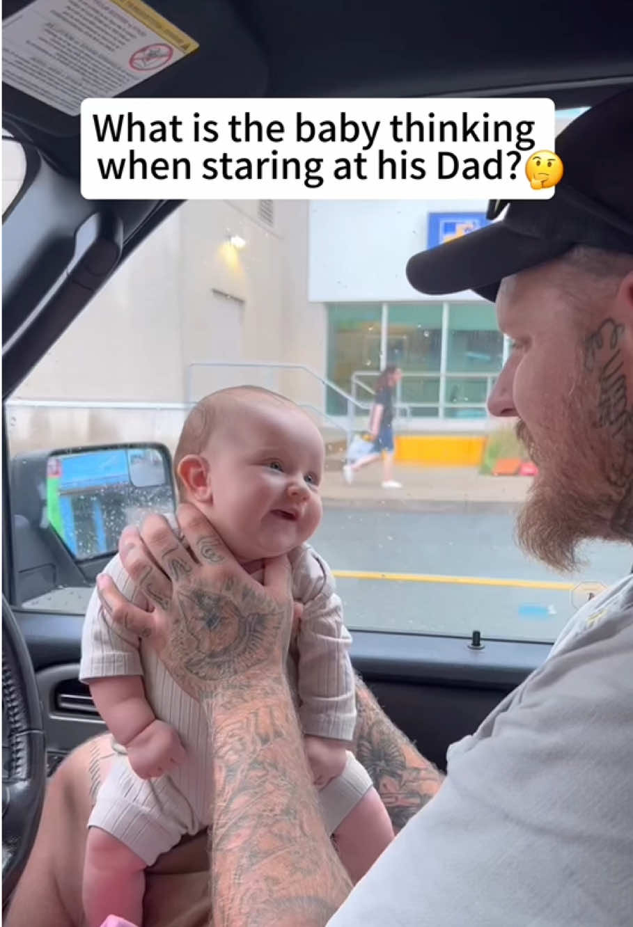 What’s the baby thinking when starting at his dad?😂😂😂#baby #cute #dad #fyp #funny #fyp #tiktok 