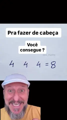 A solução desse desafio é usar a raiz quadrada de 4 duas vezes. Assim: 4 + √4 + √4 = 8 Isso funciona porque √4 é igual a 2, então temos: 4 + 2 + 2 = 8. Créditos: @dox_maths — um perfil incrível que transforma desafios matemáticos em pura diversão e aprendizado! #Matemática #matematica #desafio #calculo #calculomental 