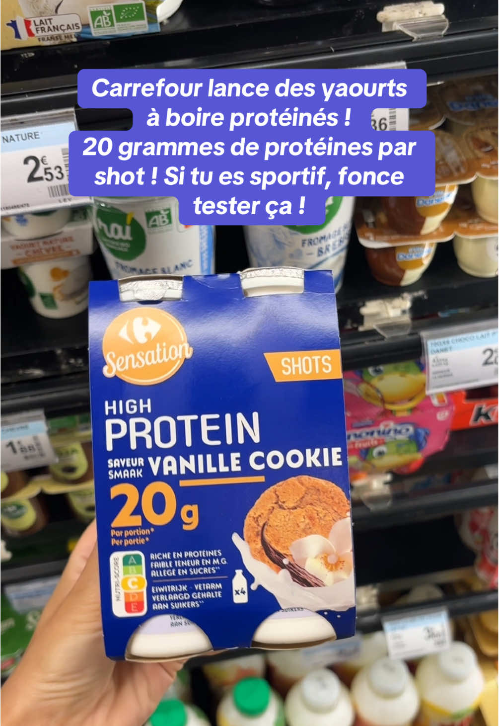 Carrefour lance des yaourts à boire protéinés ! 20 grammes de protéines par shot ! Si tu es sportif, fonce tester ça ! @Carrefour France #fyp #protein #FoodLover #FoodTok #foodreview 
