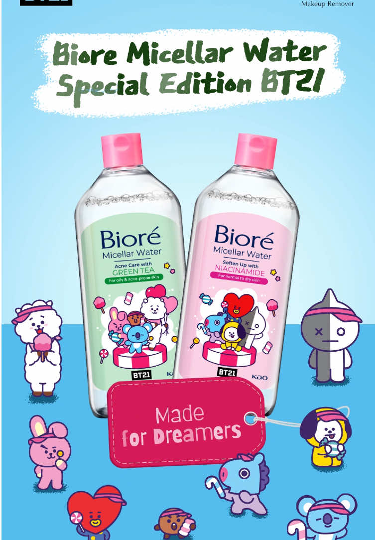 Bringing you gentle cleansing in the cutest way possible! 💖 Biore Micellar Water with BT21 siap jadi gentle flawless cleanser yang dibuat khusus untuk kamu yang berani mengejar mimpi. 🌝 Siapa nih yang suka BT21 juga? Spill alasannya di komen ya! 👇🏻 #LembutAngkatMakeup #BT21 #KOYA #RJ #SHOOKY   