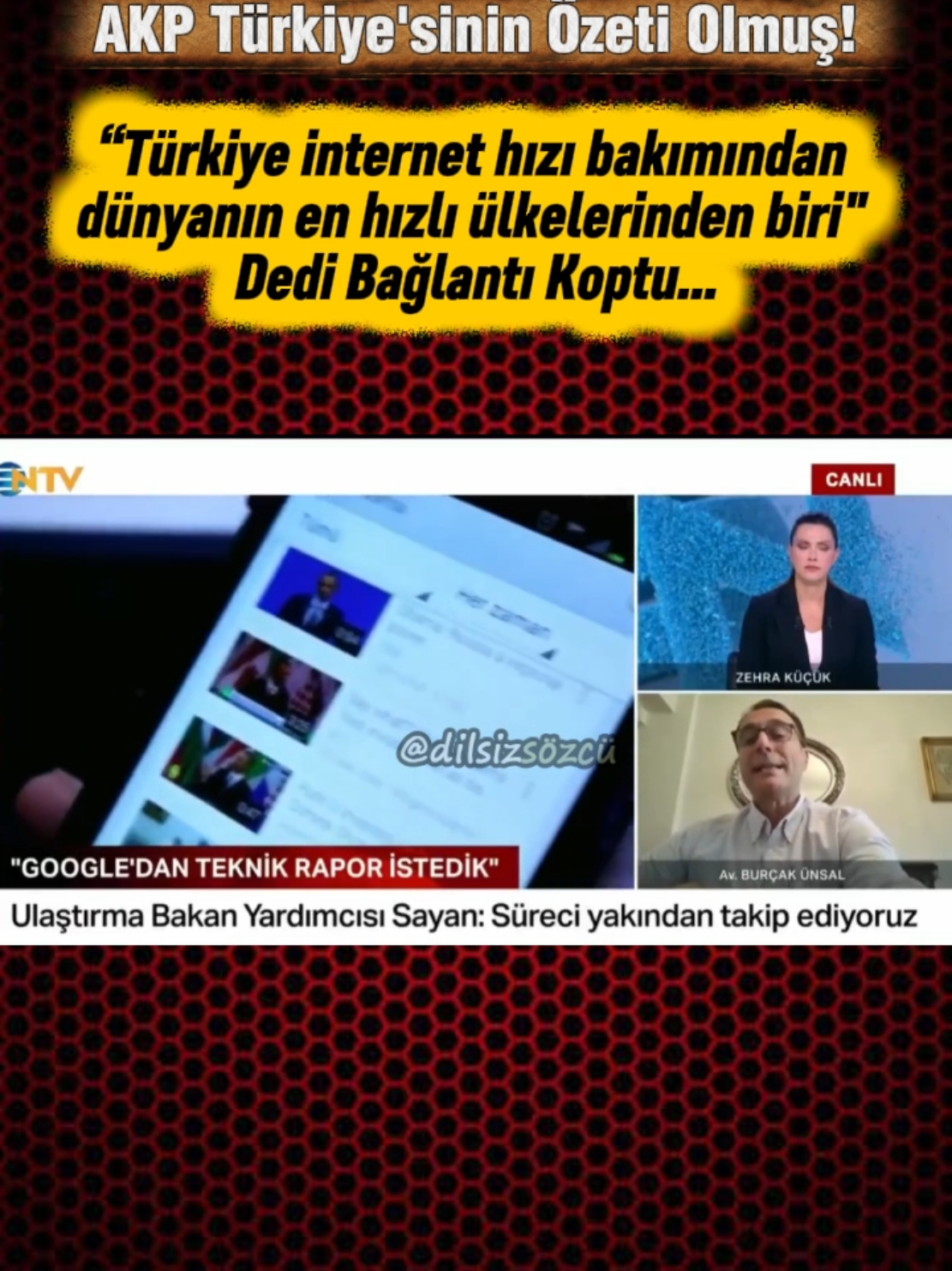 Bilişim Uzmanı olduğu belirtilen Burçak Ünsal, “Türkiye internet hızı bakımından dünyanın en hızlı ülkelerinden biri