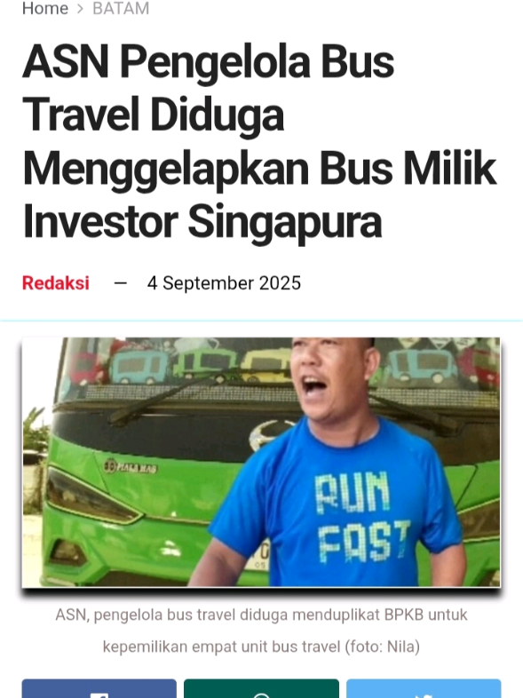 ASN, pengelola bus travel diduga menggelapkan bus milik investor Singapura
