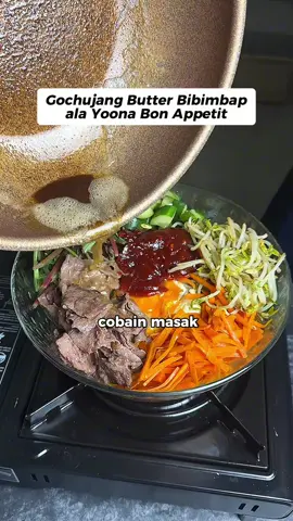 [SAVE DULU, BUAT MASAK DI LONG WEEKEND] GOCHUJANG BUTTER BIBIMBAP ala Yoona di Drakor Bon Apettit. -wortel (tumis pake air dan garem) -zuchini (tumis pake minyam garam lada) -toge (sama) -bayam (rebus bentar) -daging garem lada sausnya -4sdm gochujang -2sdm air -1/2sdt kecap asin -1/2sdt cuka beras -1 1/2sdt gula pasir -2 bawang putih -madu -jahe -nasi panas -telur ceplok -brown butter #kuliner #tukangbedah #viral #resepsimple #resepmudah 