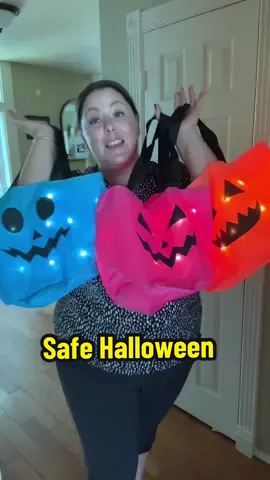 My best task for a fun and safe Halloween! Your kids will love these LED light up treat bags and you will love that. You can always spot your kid no matter where they run off too! They are super durable, a great size and hold so much candy and will last you so many Halloweens  #safehalloween #trickortreat #trickortreating #cutehalloween #kidsafety 