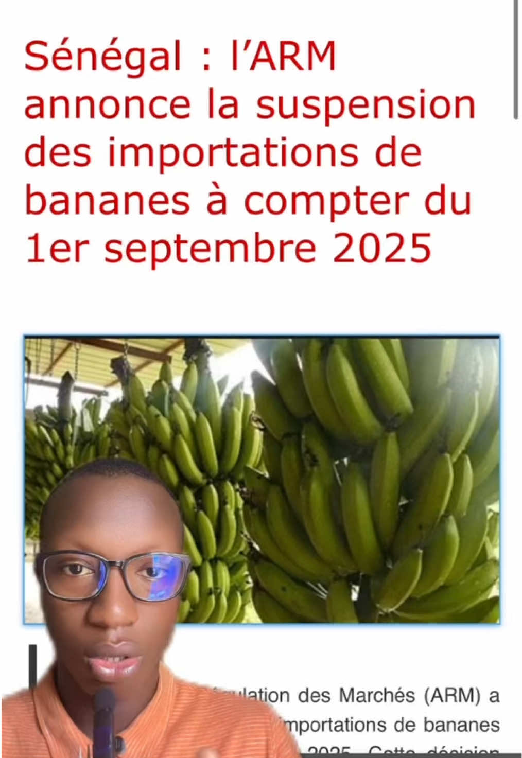 Sénégal : l’ARM annonce la suspension des importations de bananes à compter du 1er septembre 2025 #senegalaise_tik_tok🇸🇳pourtoichallenge #senegal #information #pourtoi #tiktoksenegal🇸🇳 