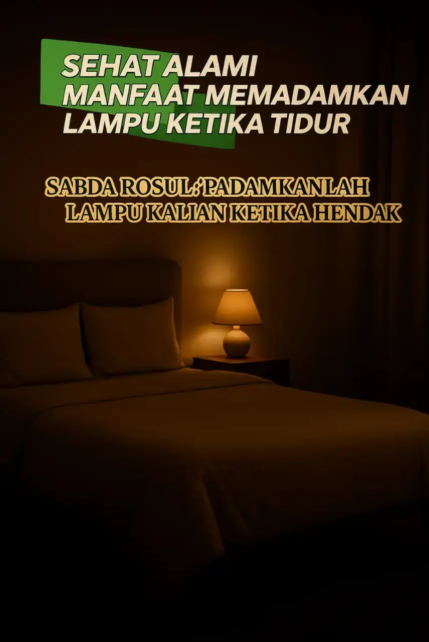 Mematikan lampu saat tidur memiliki beberapa manfaat kesehatan, lingkungan, dan ekonomis. Secara kesehatan, mematikan lampu membantu meningkatkan kualitas tidur dengan memfasilitasi produksi hormon melatonin, yang berperan dalam siklus tidur. Selain itu, mematikan lampu juga membantu menjaga kesehatan mata, mengurangi risiko gangguan tidur, dan bahkan dapat membantu mencegah peningkatan berat badan yang disebabkan oleh kurang tidur.  Dari sisi lingkungan, mematikan lampu membantu menghemat energi dan mengurangi dampak pemanasan global. Secara ekonomis, mematikan lampu dapat mengurangi biaya tagihan listrik. Berikut adalah beberapa manfaat mematikan lampu saat tidur secara lebih rinci: Manfaat Kesehatan: 1. Meningkatkan Kualitas Tidur: Cahaya dapat mengganggu produksi hormon melatonin, yang mengatur siklus tidur. Dengan mematikan lampu, Anda menciptakan lingkungan gelap yang membantu tubuh memproduksi melatonin secara optimal, sehingga tidur menjadi lebih nyenyak dan berkualitas. 2. Membantu Tidur Lebih Cepat: Kegelapan dapat merangsang produksi melatonin, yang membantu Anda tertidur lebih cepat dan nyenyak. 3. Menjaga Kesehatan Mata: Paparan cahaya terang, terutama cahaya biru dari perangkat elektronik, dapat menyebabkan ketegangan mata dan mengganggu tidur. Tidur dalam kondisi gelap memberikan istirahat yang lebih baik bagi mata Anda. 4. Meningkatkan Fokus di Siang Hari: Tidur yang berkualitas, yang didukung oleh kondisi gelap saat tidur, dapat membantu meningkatkan fokus dan konsentrasi Anda di siang hari. 5. Mengurangi Risiko Obesitas: Beberapa penelitian menunjukkan bahwa tidur dalam kondisi gelap dapat membantu mengatur ritme tubuh dan mengurangi risiko obesitas, karena cahaya terang dapat memengaruhi nafsu makan dan metabolisme. 6. Mendukung Sistem Kekebalan Tubuh: Tidur dalam gelap membantu produksi hormon melatonin yang tidak hanya mengatur tidur tetapi juga berperan dalam memperkuat sistem kekebalan tubuh. 7. Mencegah Gangguan Kesehatan Mental: Paparan cahaya di malam hari dapat memperburuk kondisi kesehatan mental seperti depresi dan kecemasan, menurut Grid Health. #sehatalami #nasehatislami #rosulullah #edukasikesehatan #tidursehat