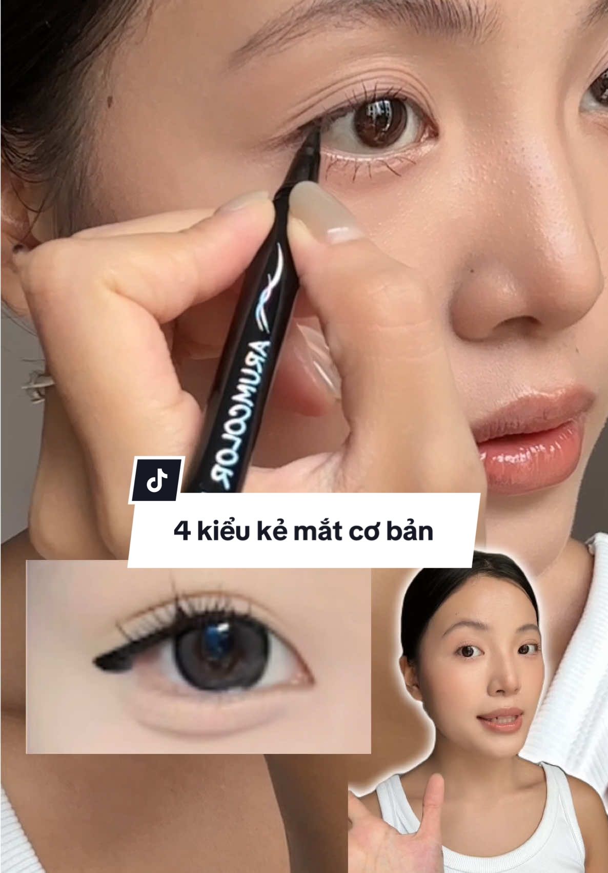 Hướng dẫn 4 kiểu kẻ mắt cơ bản cho người mới nè 🧏🏻‍♀️ #BeautyWorld #Arumcolor #WaterproofSlimLiquidEyeLiner #Makeup #KeMatNuocLauTroi