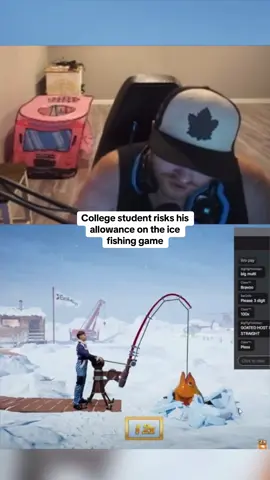 College student risks his allowance on the ice fishing game #kickstreaming