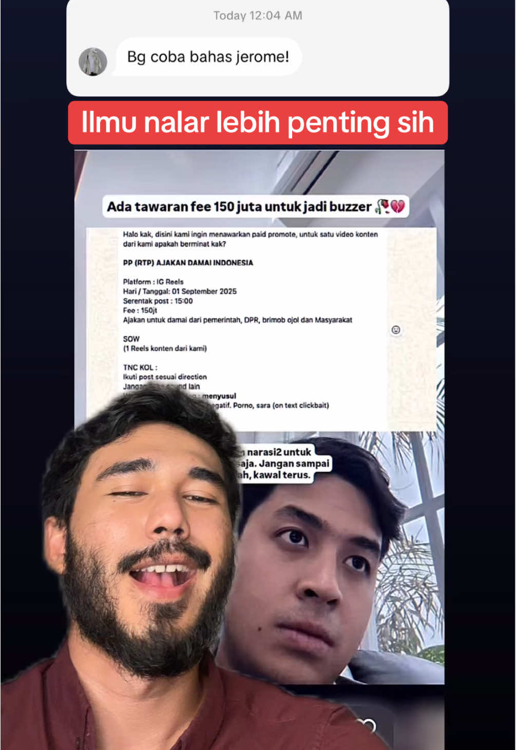 Polanya mirip sama si anak madura yang di tawarin 2M itu wkwkwk… kok dia sepolos ituuuu 😅 padahal sebelum posting dia bisa cek di aplikasi pelacak nomor. Feeling gw sih dalangnya emang kelompok kelompok yang sakit hati hahaha. 🤣 #jeromepolin #buzzer #150jt #dpr 