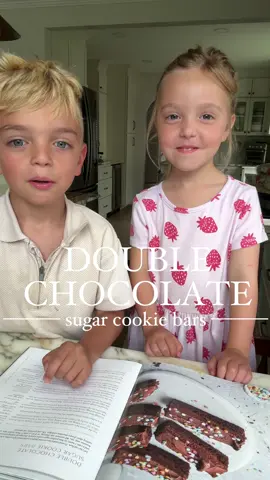 Double chocolate sugar cookie bars with one “dry ingredient” and cheese. 🤣 Recipe is from my cookbook, Frosted! . #kidsbaking #cookbook #chocolatesugarcookies