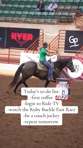Today’s to-do’s ✅ Catch the Ruby Buckle East Race live over on Ride TV! Link in bio.  @BarrelRacing.com  #barrelracing #rubybuckle 