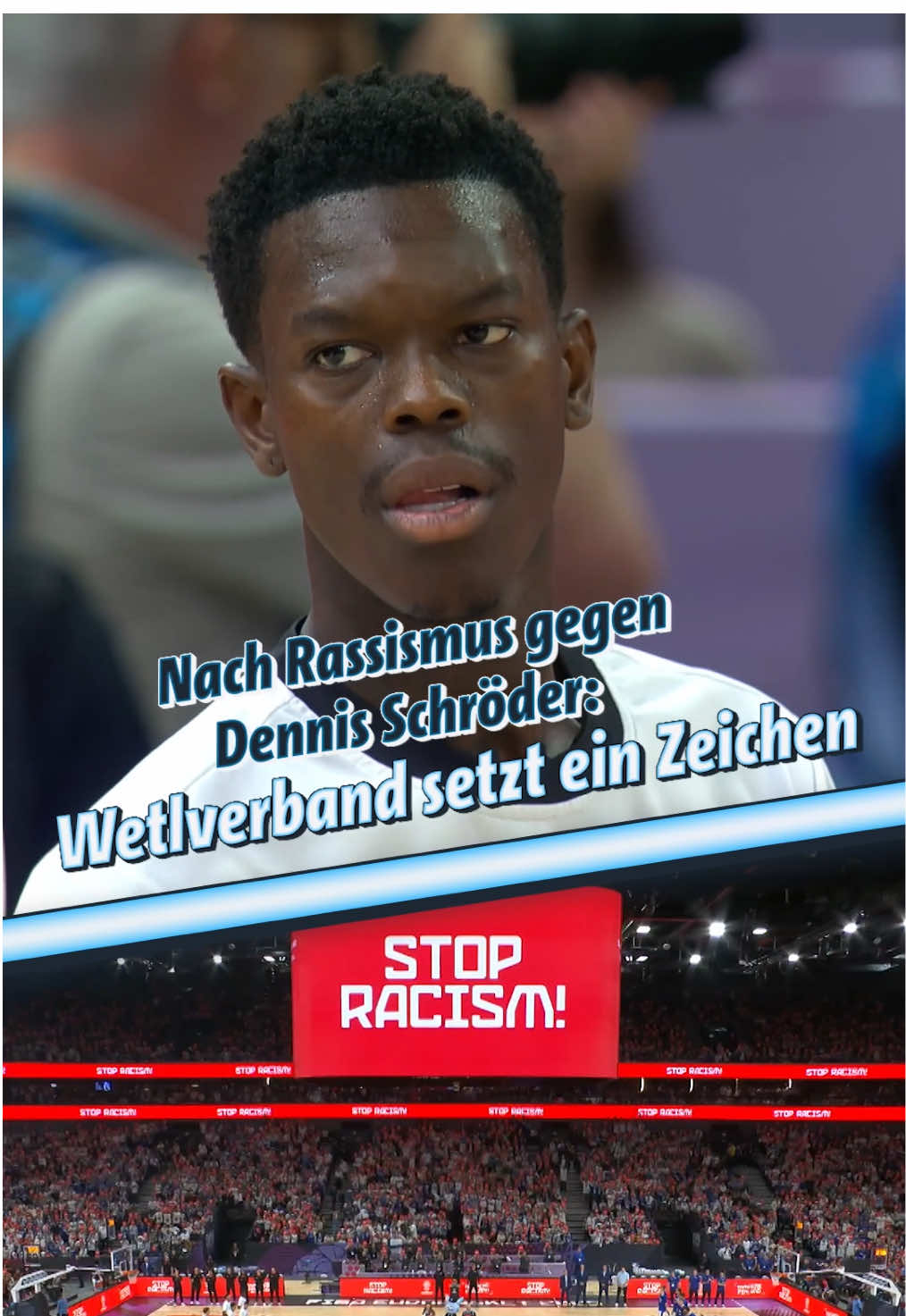 Der Basketball-Weltverband FIBA und Gastgeber Finnland haben sich vor dem Spiel des deutschen Teams gegen die Finnen sichtbar mit dem deutschen Kapitän Dennis Schröder solidarisiert. In der Halle in Tampere lagen über 13.000 rote Karten mit dem Schriftzug 