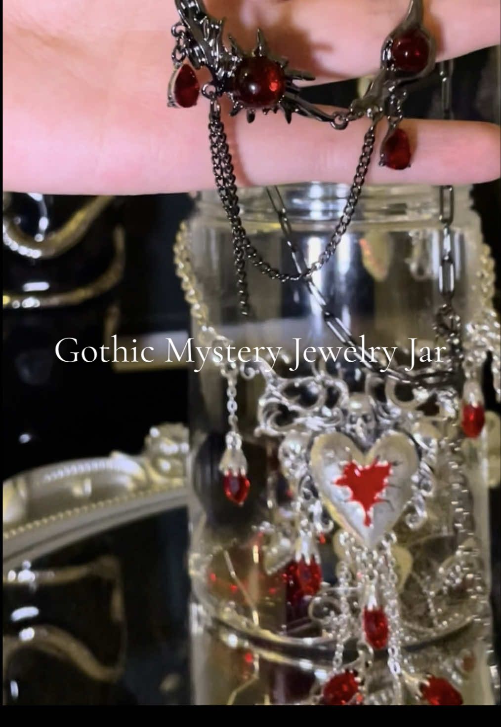 Your goth jewelry hunter🏹 just brought in fresh treasures 💘#mysteryjewelryjar #jollyhit #gothfashion 