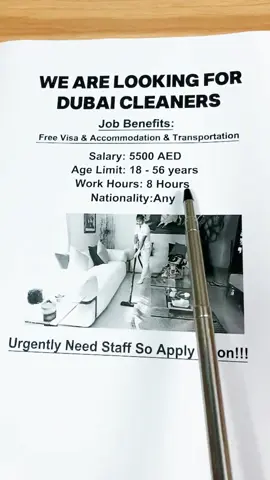 Dubai cleaner jobs is urgently hiring#jobsearch #job #uae #vacances #dubai 