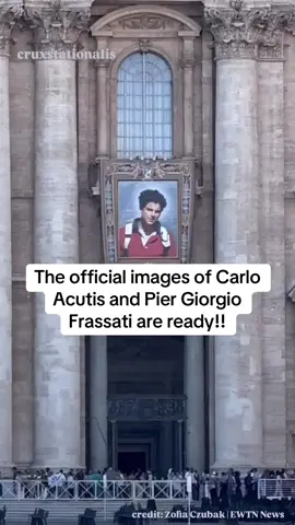 These are the official images of Carlo Acutis and Pier Giorgio Frassati ready and awaiting pilgrims who come to visit St. Peter's Basilica for the canonization and jubilee year! Comment pray for us!  As we join the universal Church on Sunday to recognize the holy lives of the first millennial saint and another young blessed whose canonization we have been waiting for for a long time! 🎥: @zosiaa_cz | EWTN News @EWTN Vatican  #saintcarloacutis #carloacutis #saintpiergiorgiofrassati #piergiorgiofrassati #catholicchurch    
