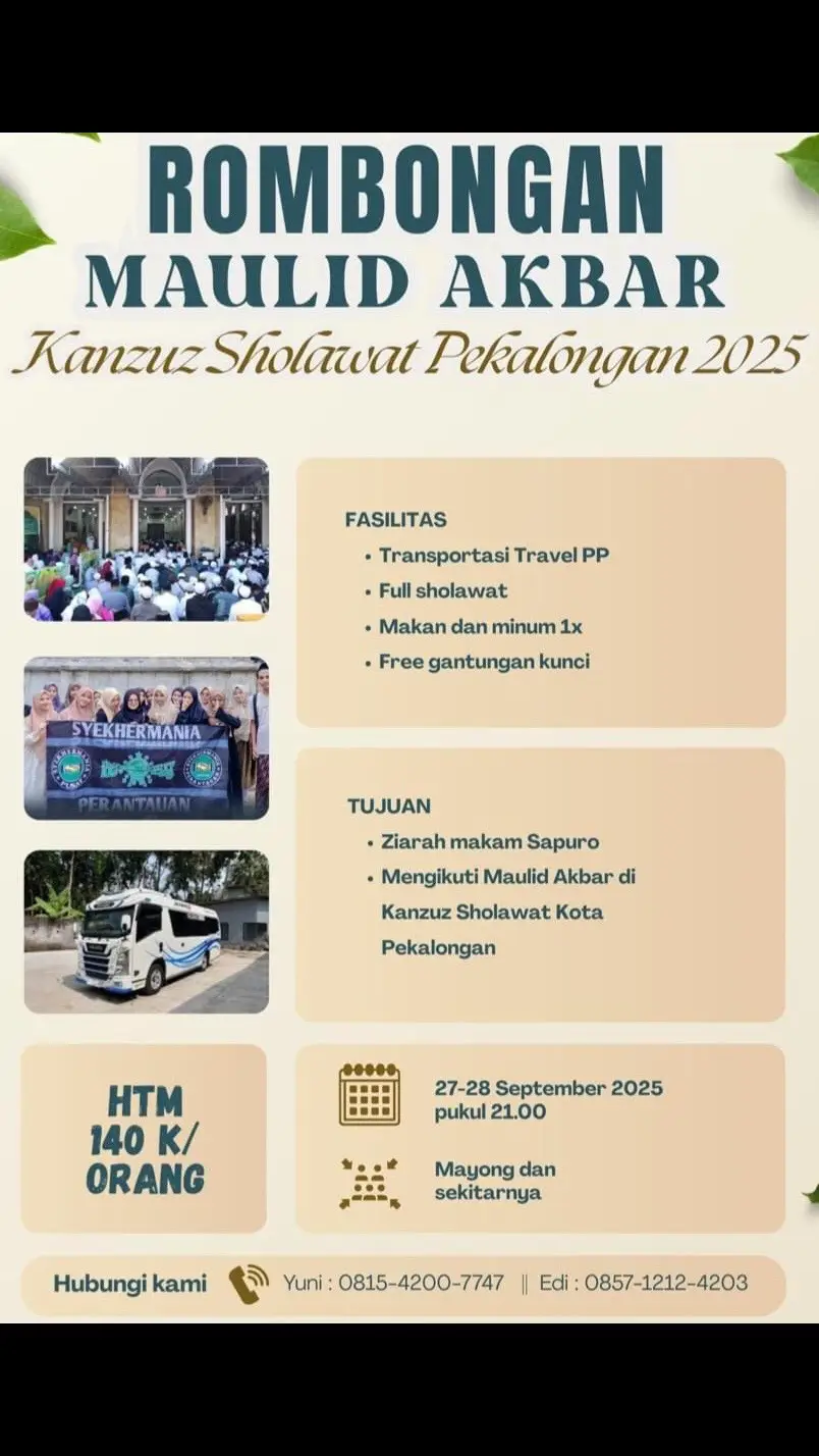 Yang mau ikut ke acara maulid akbar kanzuz sholawat Pekalongan bisa hubungi nomor yang tertera  #kanzuzsholawatpekalongan #maulidnabimuhamammadsaw 