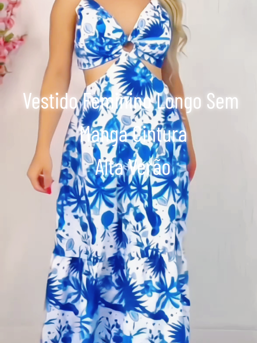 Vestido Feminino Longo Sem Manga Cintura Alta Verão #vestido #verao 