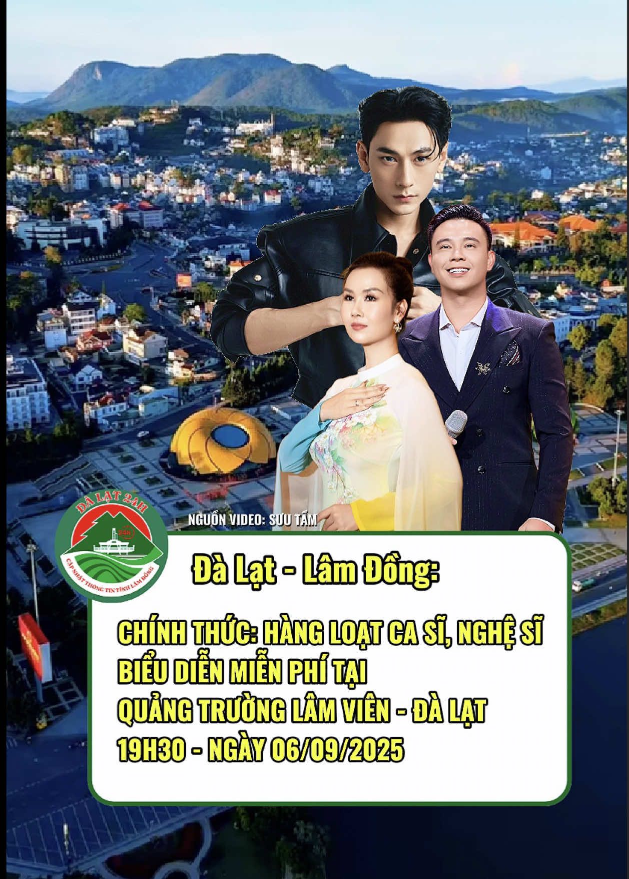Lễ khai mạc “Tháng trải nghiệm điểm đến du lịch tỉnh Lâm Đồng năm 2025” sẽ diễn ra vào lúc 19 giờ 30, ngày 06/09/2025, tại Quảng Trường Lâm Viên, phường Xuân Hương, thành phố Đà Lạt. —————- Chương trình có sự tham gia biểu diễn của các nghệ sĩ nổi tiếng: Issac, Võ Hạ Trâm, Đông Hùng cùng nhiều ca sĩ, nghệ sĩ được đông đảo khán giả yêu mến. —————- 🎟️ Đặc biệt, toàn bộ vé tham dự hoàn toàn miễn phí dành cho người dân và du khách có mặt tại Đà Lạt trong ngày 6/9. —————- Hẹn gặp mọi người tại buỗi lễ nhé !! #dalat #dalat24h #tintuc #anhtraisayhi #issac #vohatram #donghung #lamdong 