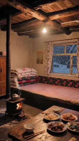 Imagine waking up from a bedroom like this #cozycabin #relax #deepsleepmusic #snowfall 