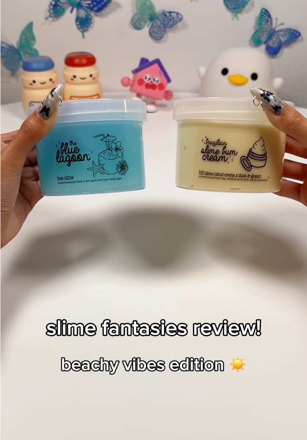 still not over how pretty the blue of the first slime is 🙆‍♀️ @slimefantasies.shop slime review! ft. blue lagoon & slime bum cream #slime #asmr #satisfying #review #slimecontent 