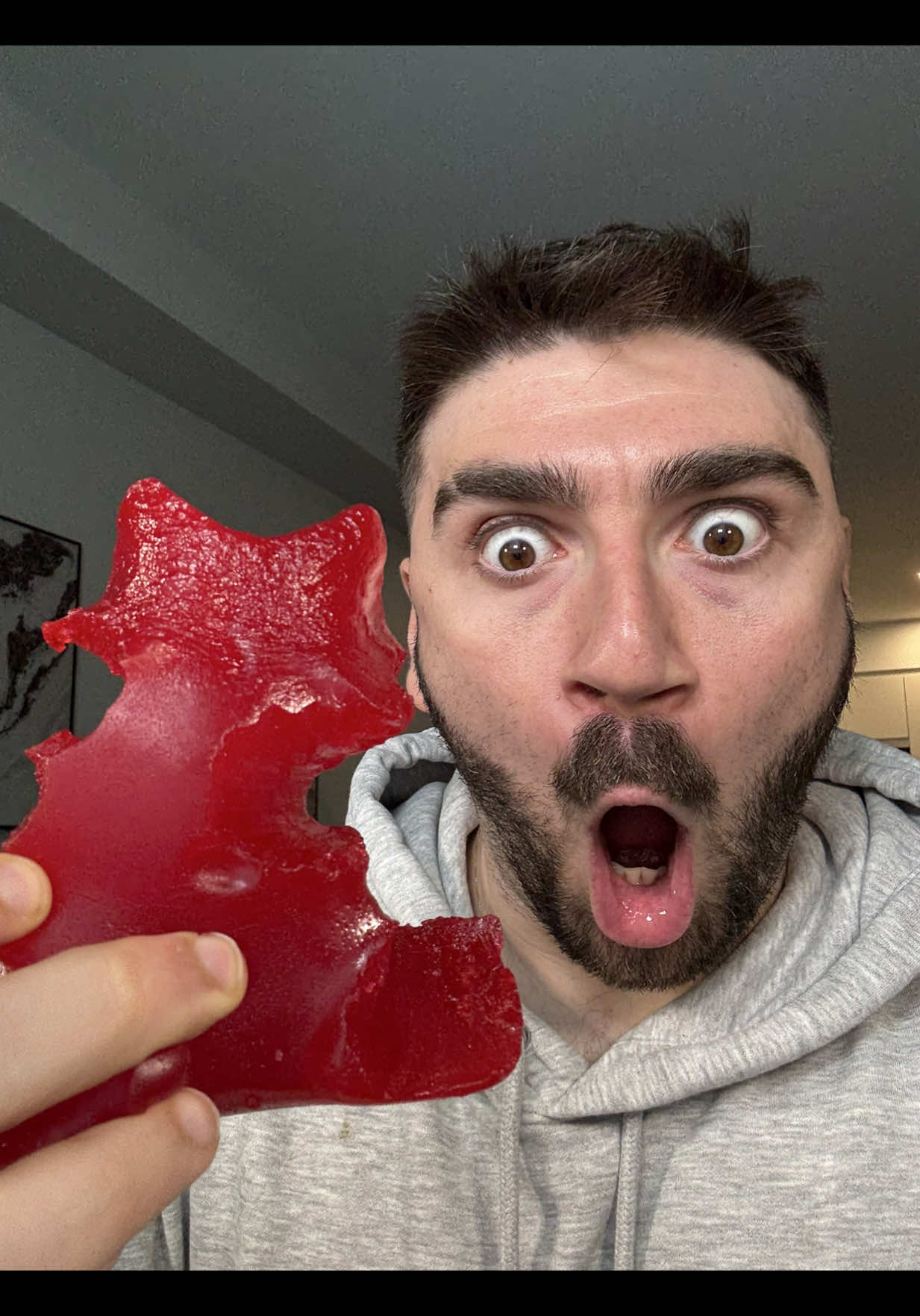 Day 31 sucking the giant bear gummy 